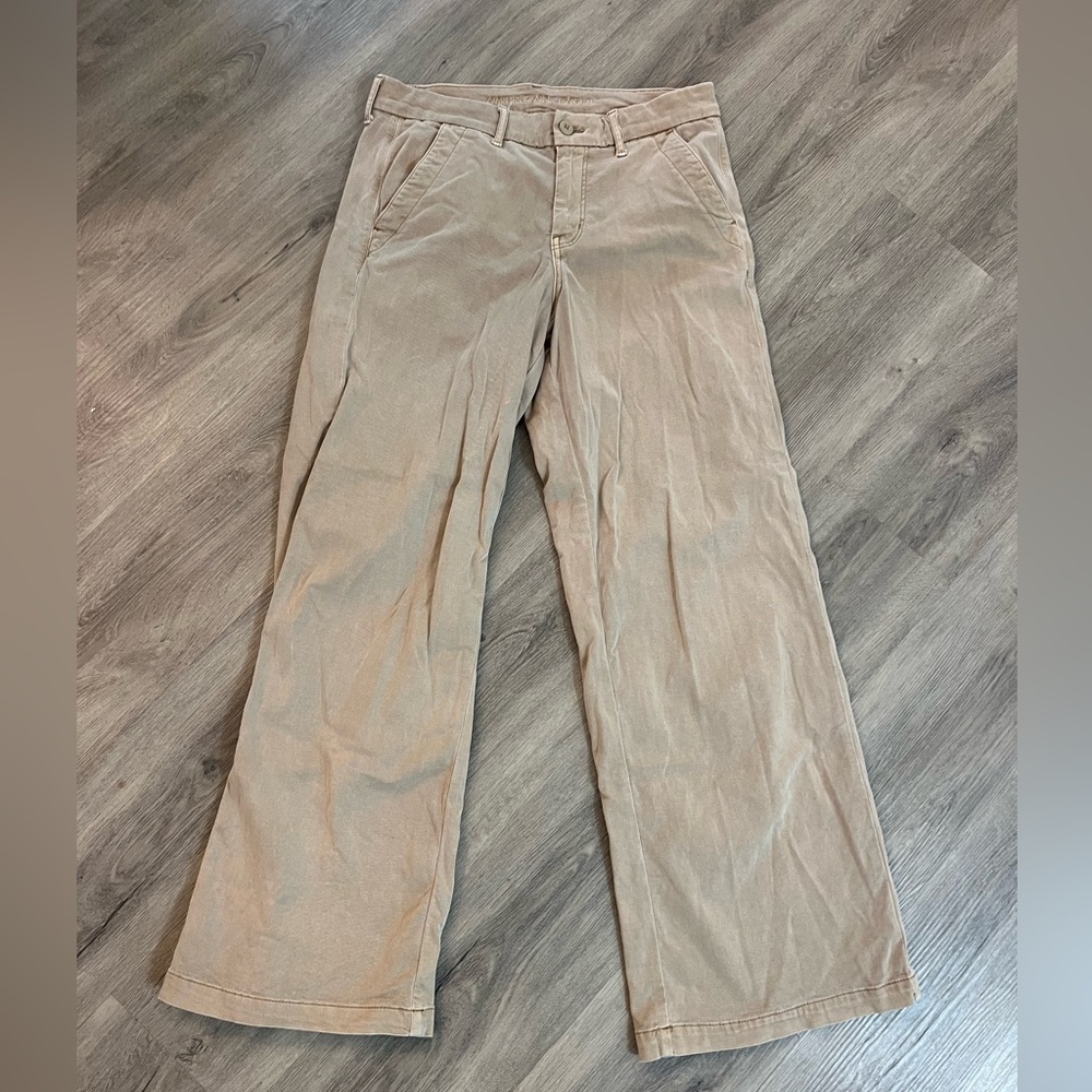 American Eagle Outfitters Light Beige Corduroy Wide-Leg Pants